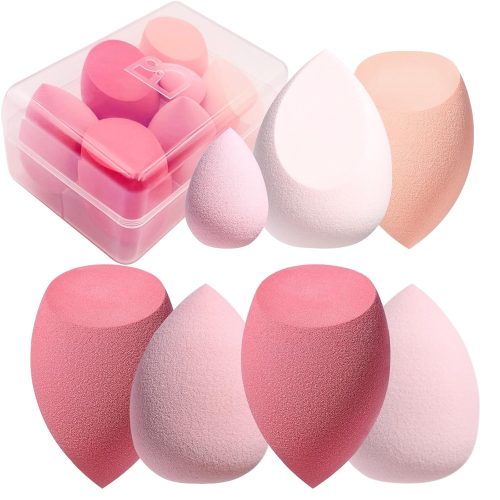 Makeup Sponge Set BS-MALL Blender Sponges 7 Pcs for Liquid, Cream, and Powder, Multi-colored with 1 Mini Makeup Sponge Pink (A-Pink）
