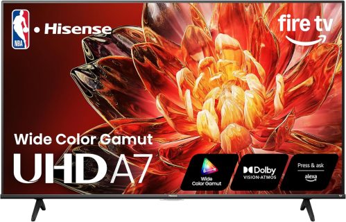 Hisense 43″ Class A7 Series 4K UHD Smart Fire TV (43A7NF) – Wide Color Gamut, HDR10+, Dolby Vision, Dolby Atmos, AI Sports Mode, Game Mode, ALLM, Alexa Built in with Voice Remote, Streaming TV, Black